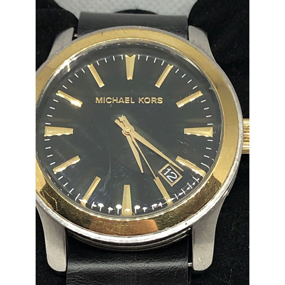 MICHAEL KORS MK7064 Men's Black Leather Analog Dial Watch With Custom Band HG77 - Picture 2 of 7
